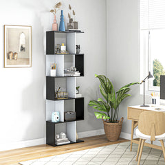 HOMCOM 5-tier Bookcase Storage Display Shelving S Shape design Unit Divider Black