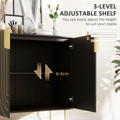 HOMCOM Art Deco Inspired Sideboard, with Adjustable Shelf - Black/Gold Tone