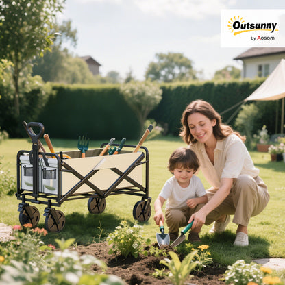 Outsunny Folding Pull Along Cart Cargo Wagon Trolley with Telescopic Handle - Dark Grey
