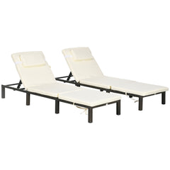 Outsunny Set of Two Reclining Rattan Sun Loungers, with Cushions - Brown/Cream