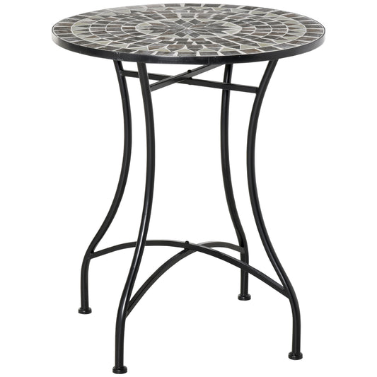 Outsunny Round Mosaic Tabletop Garden Table - Grey/Black