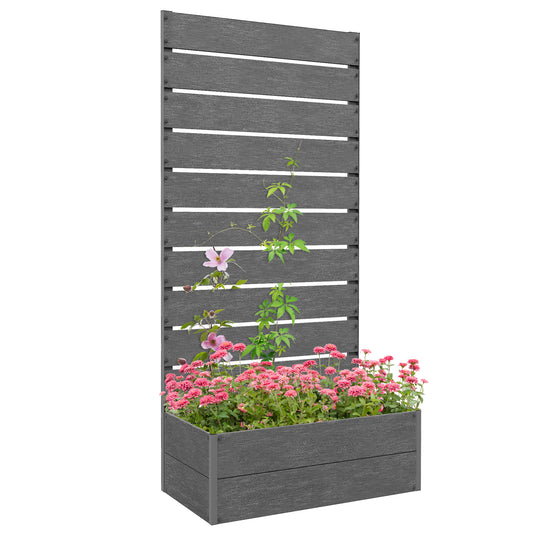 Outsunny 34 x 69.5cm Garden Planter Box, with Back Trellis, Grey