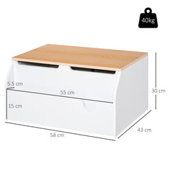 HOMCOM Wooden Kids Toy Box Children Storage Chest Organiser Book Slot Safety Hinge Playroom Furniture White