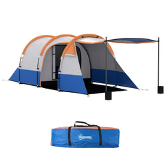 Outsunny Camping Tent, Large Tunnel Tent with Bedroom and Living Area, 2000mm Waterproof, Portable with Bag for 2-3 Man, Orange