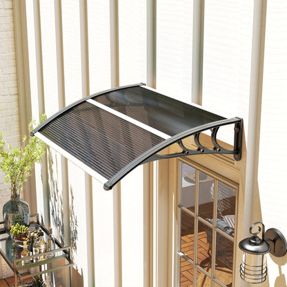 Outsunny Front Door Canopy Outdoor Awning Aluminium Rigid Plastic Polycarbonate Rain Shelter UV Water Rain Resistant 100 x 75cm Black
