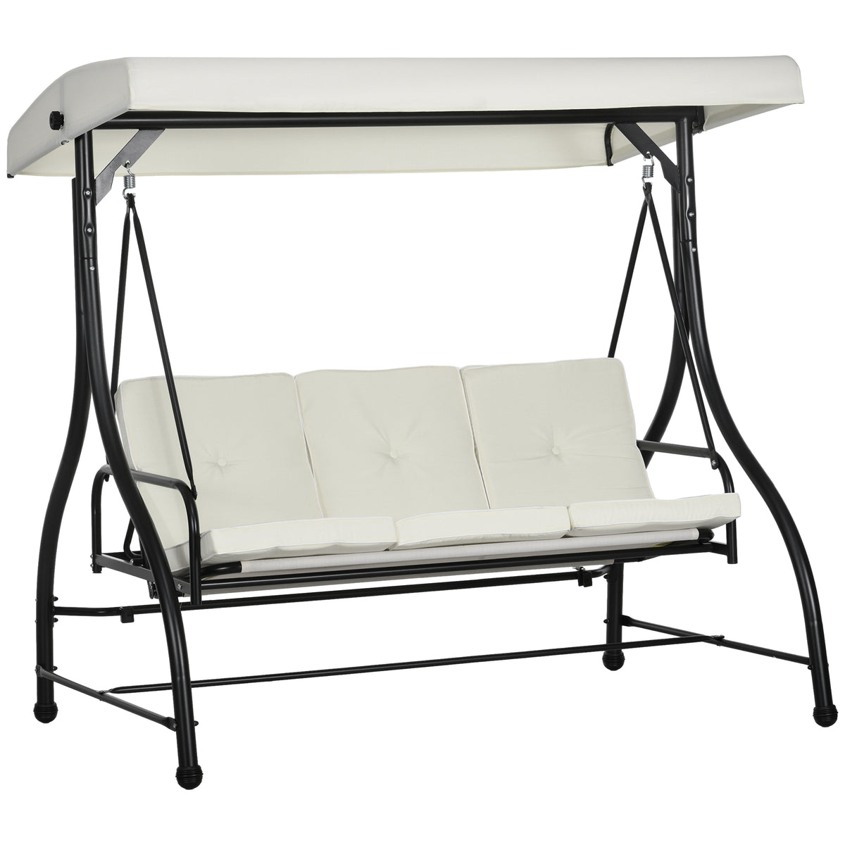 Outsunny 3 Seater Canopy Swing Chair, 2 in 1 Garden Swing Seat Bed, with Adjustable Canopy and Metal Frame, Cream White