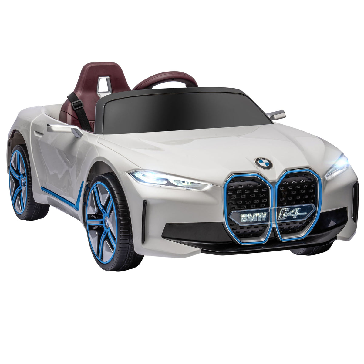 HOMCOM BMW i4 Licensed 12V Kids Electric Ride-On Car, White, Red and Light Blue