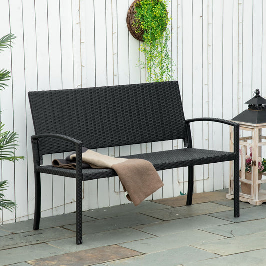 Outsunny Patio Rattan 2 Seater Garden Bench Wicker Weave Love Seater Armchair Furniture Outdoor Garden Conservatory Chair Black