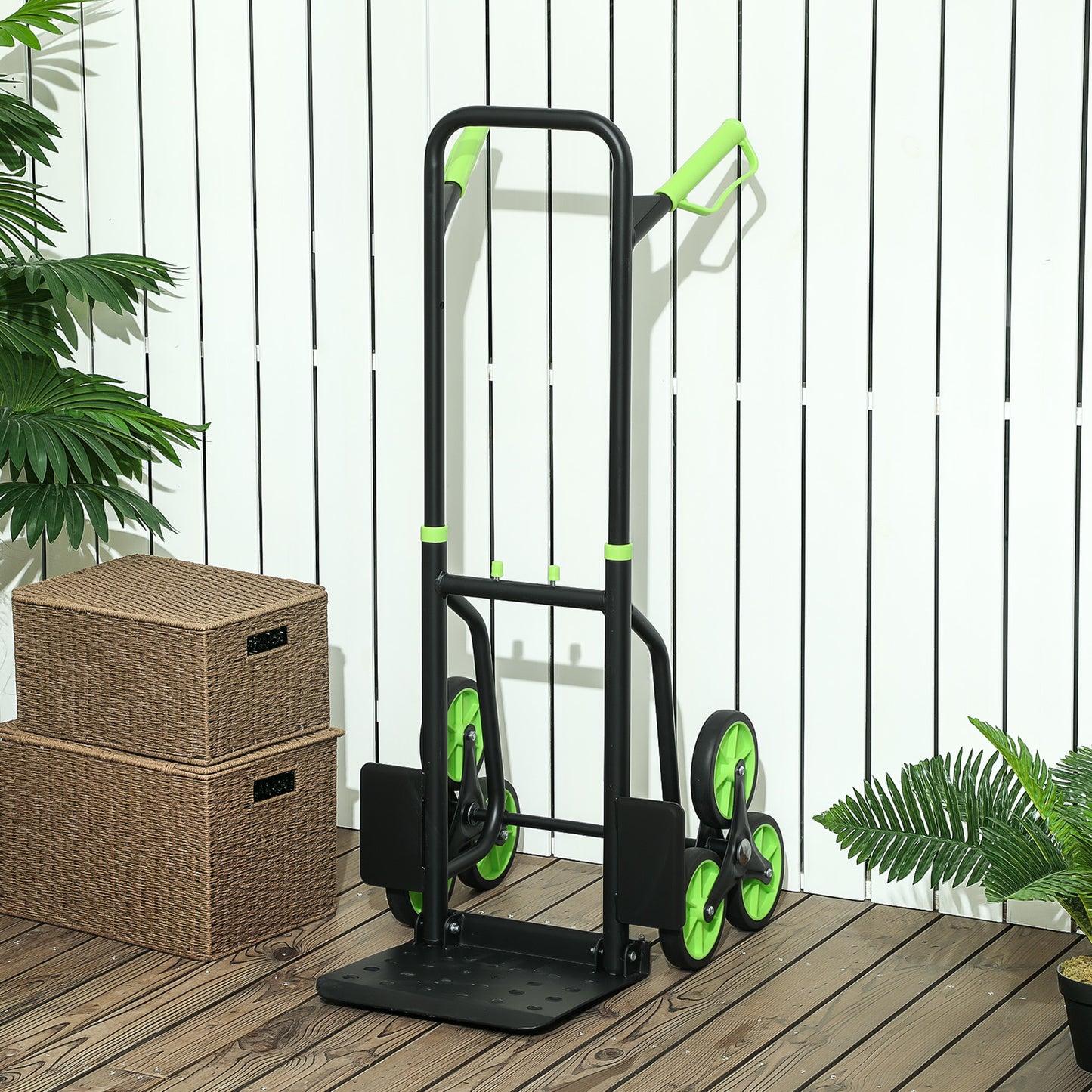 DURHAND Six-Wheel Folding Sack Barrow Trolley - Black/Green