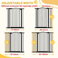 PawHut Pressure Fit Dog Stair Gate No Drilling Safety Gate Auto Close for Doorways, Hallways, 74-100cm Adjustable, 94cm Tall, Black