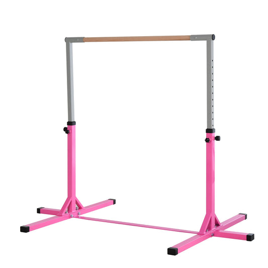 HOMCOM Height Adjustable Gymnastics Horizontal Bar for Kids, Children Junior Kip High Bar Fitness, Pink