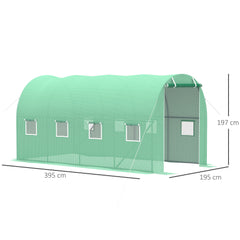 Outsunny Walk-in Polytunnel Greenhouse, Outdoor Garden Tunnel Greenhouse Tent with Zipped Roll-Up Door and 8 Mesh Windows, 4 x 2M