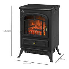 HOMCOM Freestanding Electric Fireplace Indoor Heater Glass View Log Wood Burning Effect Flame Portable Fireplace Stove 950/1850W Black