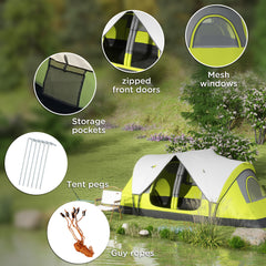 Outsunny Camping Tent for 6-8 Man with 2000mm Waterproof Rainfly and Carry Bag for Fishing Hiking Festival, Yellow