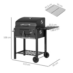 Outsunny Charcoal Grill, with Height-Adjustable Coal Pan - Black