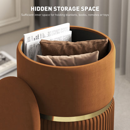 HOMCOM Velvet-Feel Storage Ottoman - Brown