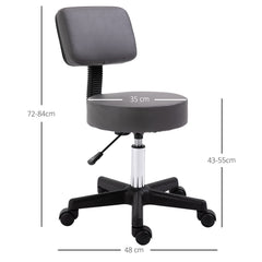 HOMCOM Beautician's Swivel Salon Chair w/ Padded Seat Back 5 Wheels Adjustable Height Salon Hairdressers Tattoo Spa Rolling Cushion Professional 35cm Grey