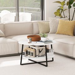 HOMCOM Two-Tier Marble-Effect Coffee Table - White/Black