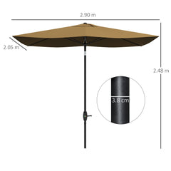 Outsunny 2 x 3(m) Garden Parasol Umbrella, Rectangular Outdoor Market Umbrella Sun Shade with Crank & Push Button Tilt, 6 Ribs, Aluminium Pole, Brown