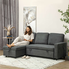 HOMCOM L Sofa Bed, with Storage - Charcoal Grey