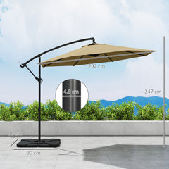 Outsunny 3m Overhanging Parasol, with Base, Weights and Cover - Sand brown