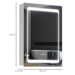 kleankin LED Illuminated Bathroom Mirror Cabinet with LED Lights, Wall-mounted Storage Organizer with Shelves, Touch Switch For Makeup Cosmetic