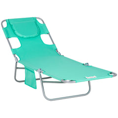 Outsunny Foldable Sun Lounger with Reading Hole - Green