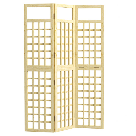 Outsunny 3-Panel Garden Privacy Screen, Freestanding Foldable Wooden Outdoor Divider/Trellis, Decorative Privacy Screen for Garden Patio Pool, 120 x 170 cm, Natural Wood Finish