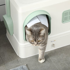 PawHut Cat Litter Box, Hooded Cat Litter Tray, with Drawer Pan, Scoop, Deodorants