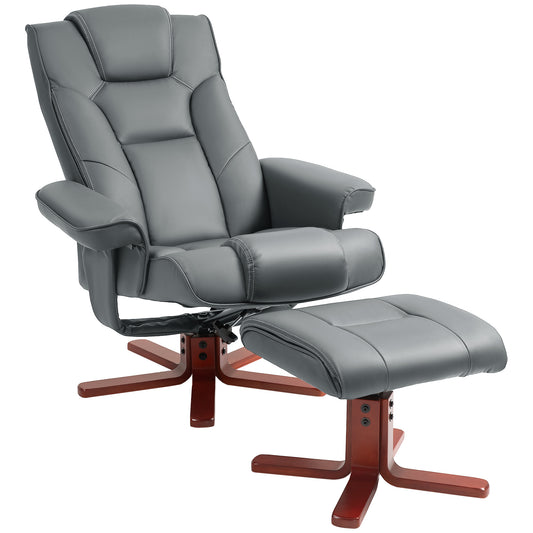 HOMCOM Faux Leather Manual Recliner and Footstool Set - Grey