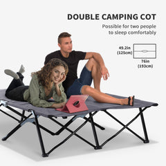 Outsunny Double Camping Cot Bed, with Bag - Grey