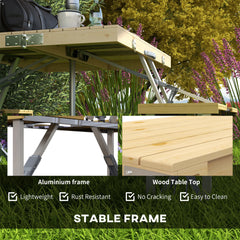 Outsunny Aluminium Frame Folding Picnic Table, Portable Camping Table and Chairs Set with Umbrella Hole