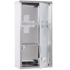 HOMCOM Stainless Steel wall mounted Medicine Cabinet with 2 Shelves + Security Glass Door Lockable 48 cm(H)