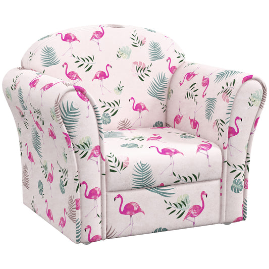 AIYAPLAY Kids Armchair with Flamingo Design, Wooden Frame, for Bedroom, Playroom, Kids Room - Pink