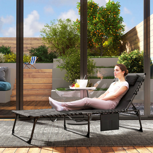 Outsunny Padded Sun Lounger, with Five-Position Reclining Back - Black