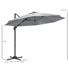 Outsunny 3(m) Adjustable Cantilever Parasol with Base, Solar LED Lights, Light Grey