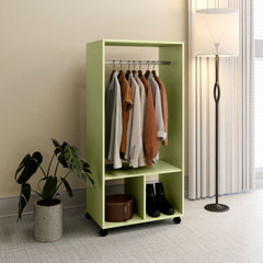 HOMCOM Open Wardrobe for Bedroom, Small Wardrobe on Wheels with Clothes Rail, Storage Shelves, Mobile Garment Rack for Clothes Storage, Cloakroom, Hallway, Green