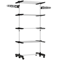 HOMCOM Four-Shelf Collapsing Clothes Horse, With Side Arms and Wheels - Black