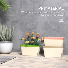 Outsunny Set of 3 Self Watering Plant Pots Outdoor, 27cm Rectangular Garden Planters with Visual Water Level Window, Plastic Flower Pots for Indoor Outdoor Garden Balcony Windowsil