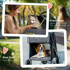 PawHut Foldable Pet Stroller, with Universal Wheels, Shock Absorber, for Medium and Large Dogs - Grey