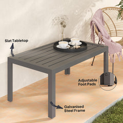 Outsunny Outdoor Side Table, Rectangular Patio Coffee Side Table with Steel Frame and Slat Tabletop for Garden, Balcony, Grey