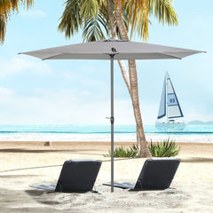 Outsunny 3 x 2m Garden Parasol Umbrella, Outdoor Market Table Umbrella with Aluminium Pole & Crank, Rectangular Tilting Parasol Sun Shade Canopy, Grey