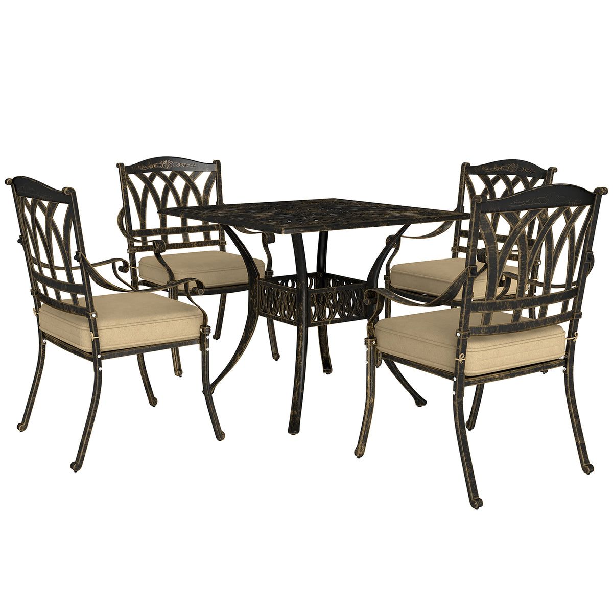 Outsunny Five-Piece Cast Aluminium Garden Dining Set - Bronze Tone