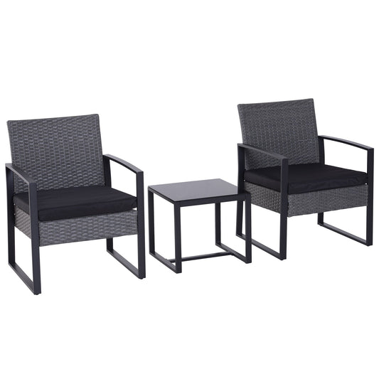 Outsunny 2 Seater Rattan Patio Set W/ Cushions-Grey/Black