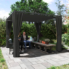 Outsunny 3 x 3(m) Retractable Pergola, Garden Gazebo Shelter with Curtains, for Grill, Patio, Deck, Charcoal Grey