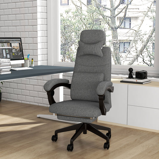 Vinsetto Linen-Look Office Chair, with 160√Ç¬∞ Reclining Back and Footrest - Grey