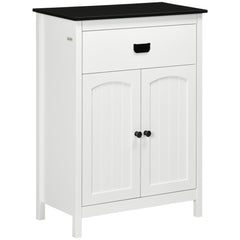 kleankin Bathroom Cabinet, Bathroom Storage Unit with Drawer, Double Door Cabinet, Adjustable Shelf for Living Room, White