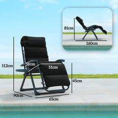 Outsunny Set of Two Reclining Sun Loungers, with Cushion - Black