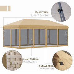 Outsunny 3 x 6m Pop Up Gazebo, Outdoor Canopy Shelter, Marquee Party Wedding Tent with 6 Mesh Walls and Carry Bag, Beige