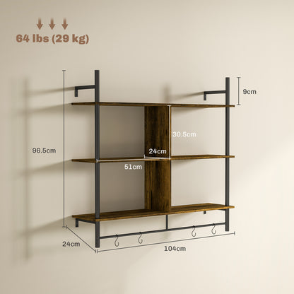HOMCOM Three-Tier Floating Shelf - Brown/Black